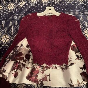 Elegant Burgundy Lace Dress with Floral Lining